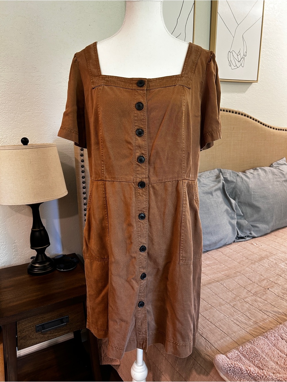 LOFT Rust Brown Short-Sleeve Button-Front Mini Dress
